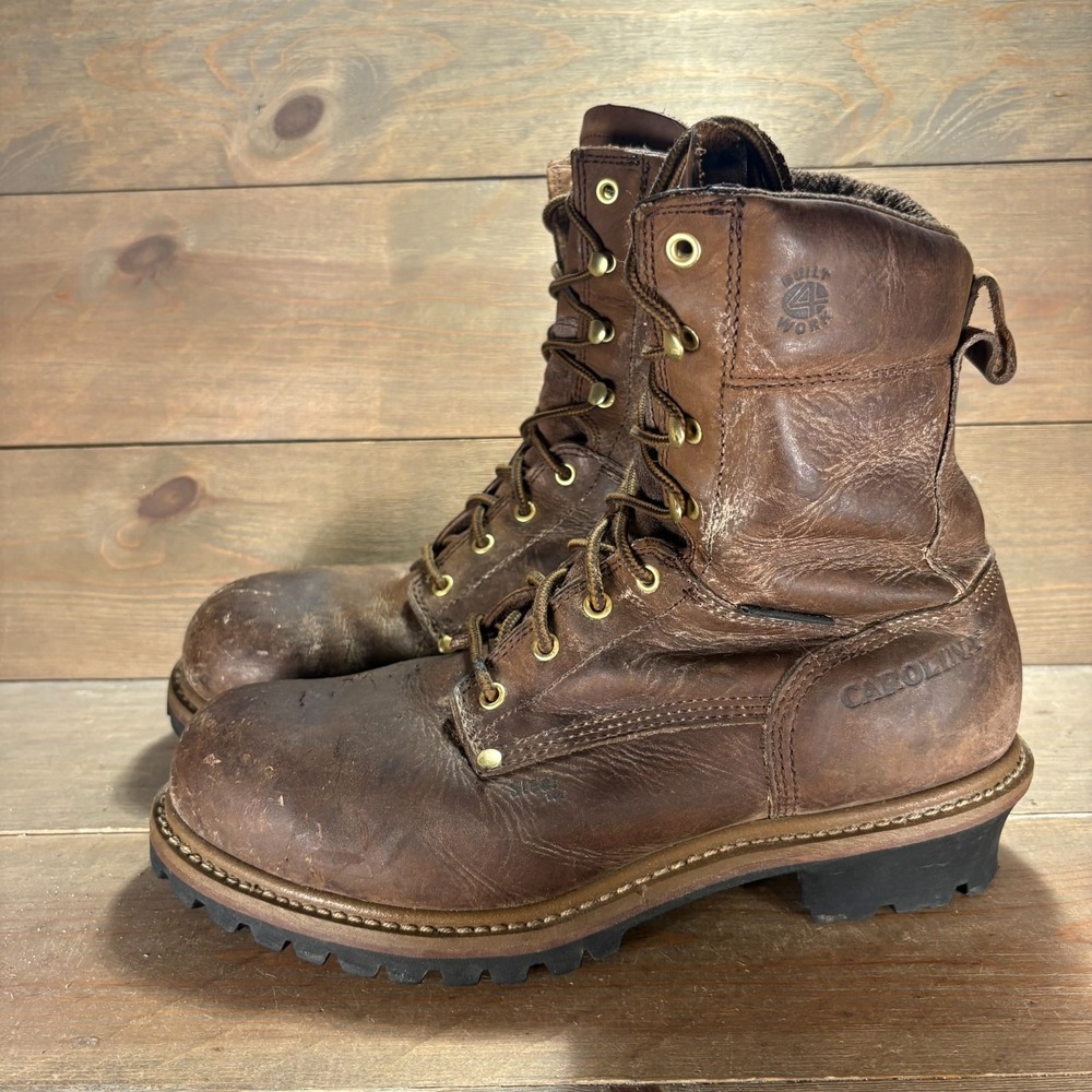 Carolina Mens size 12 wide EE shoes Brown Leather Steel Toe logger work boots